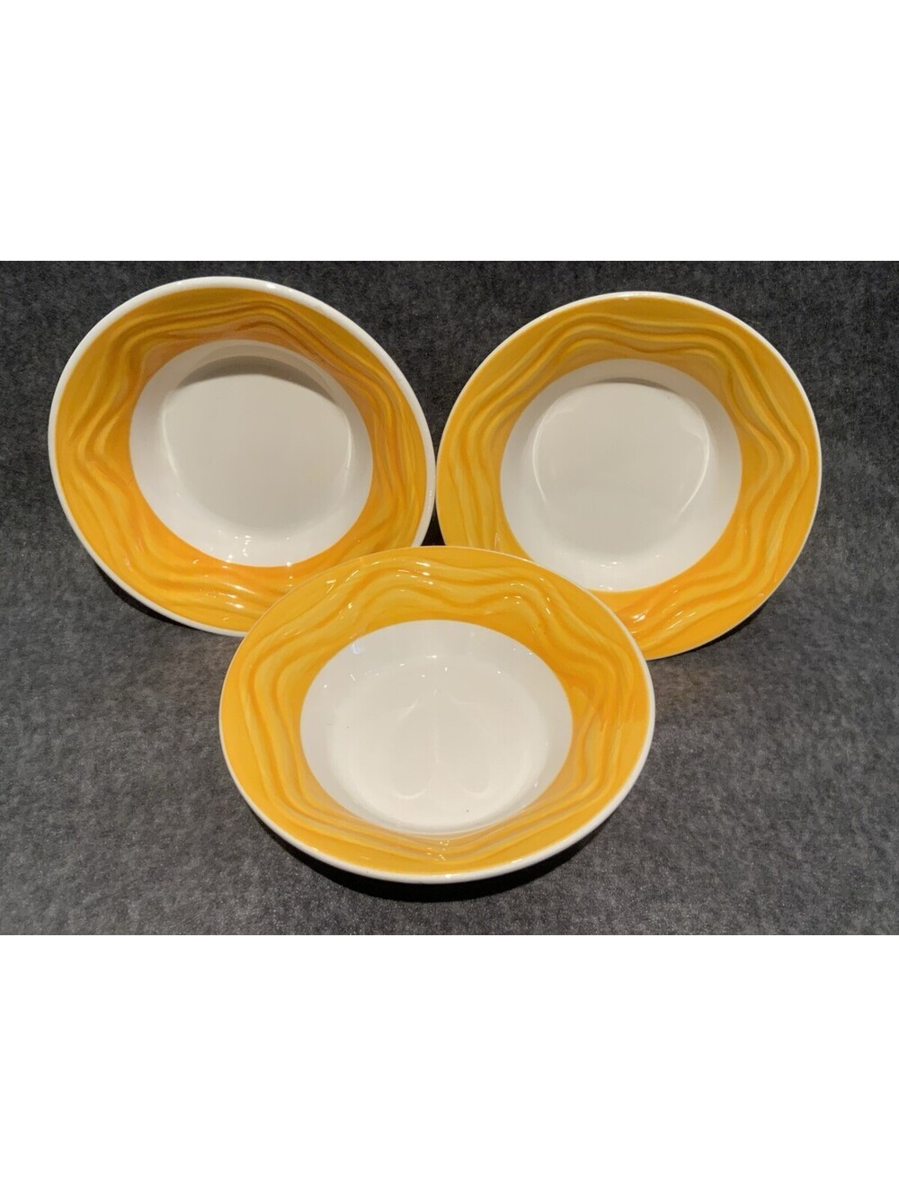Italian Set of Three Ceramica Quadrifoglio Yellow Wave 6.25”W Plate Set